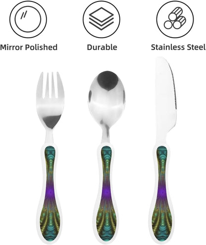 3-Piece Kids Silverware Set With Storage Case, Stainless Steel Reusable Children Safe Knife Spoon Fork Set Blue Active Girl Running Sunset Children Flatware Set For Kids Lunch Box - Colors C