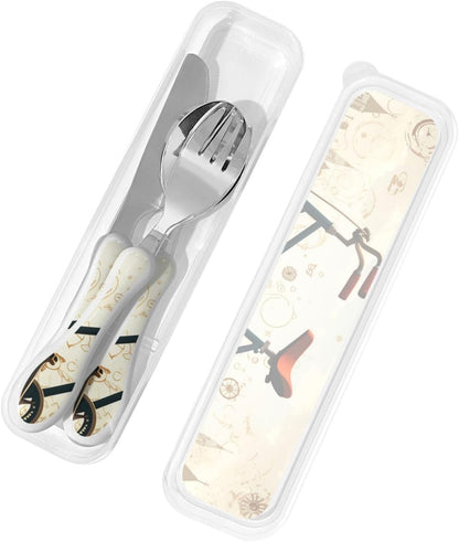 3-Piece Kids Silverware Set With Storage Case, Stainless Steel Reusable Children Safe Knife Spoon Fork Set Blue Active Girl Running Sunset Children Flatware Set For Kids Lunch Box - Colors B