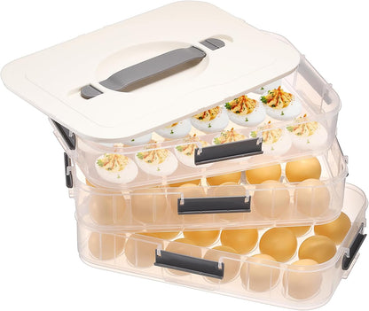 BTSKY Deviled Egg Platter with Lid, 3-Layer 54 Slots Deviled Eggs Carrier, Clear Portable Egg Holder for Fridge Reusable Deviled Eggs Tray Carton Box for Easter and Party Favor (3-Layer, Orange)
