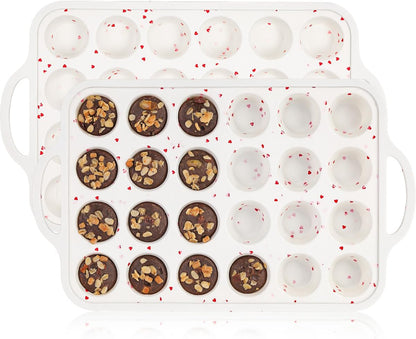 CAKETIME Mini Muffin Pan, Metal Reinforced Frame Mini Cupcake Pans 24 Cups Nonstick Muffin Silicone Molds with Handle for Baking Muffins, Cupcakes, Egg Bites 2 Pack