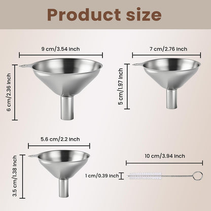 Supercenter Kitchen Funnel, Mini Funnel, Set of 3, Round Ring & Clean Brush