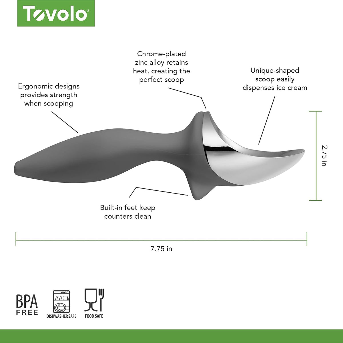 Tovolo Ice Cream Scoop Stratus Blue Dishwasher Safe Heavy Duty Ice Cream Scooper with Elevated Tilt Up Design, Heat Retaining Ice Cream Scoops with Non Slip Handle for Cookie Dough, Gelato, Sorbet