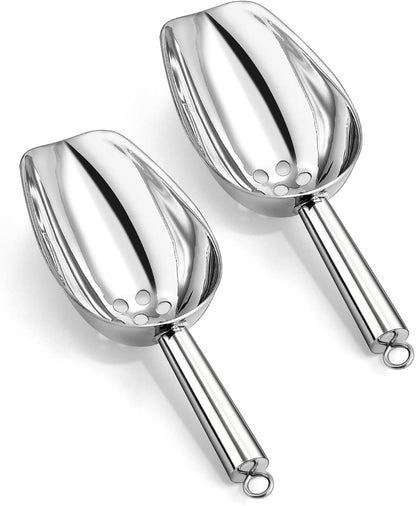 E-far Ice Scoops with Holes, 2 Pcs 6 Oz Stainless Steel Scoops for Freezer