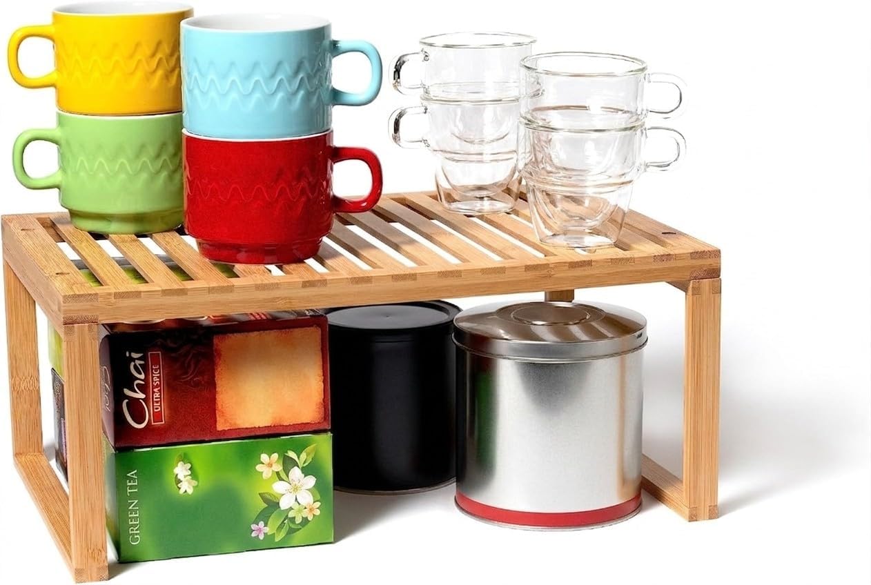 Lipper International Bamboo Kitchen Cabinet Shelf for Organizing a Pantry, Countertop, or Bathroom, 15 5/8" x 10" x 6 1/4"