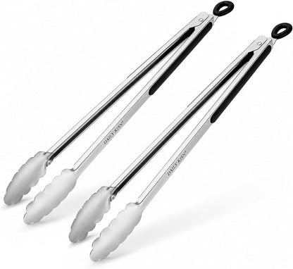 Stainless Steel Tongs Set, Food Grade Stainless Steel Kitchen Tongs, Heat Resistant 600 Degrees, for Cooking, BBQ Barbecue, Grilling, Buffet, Serving (7"+9"+12")