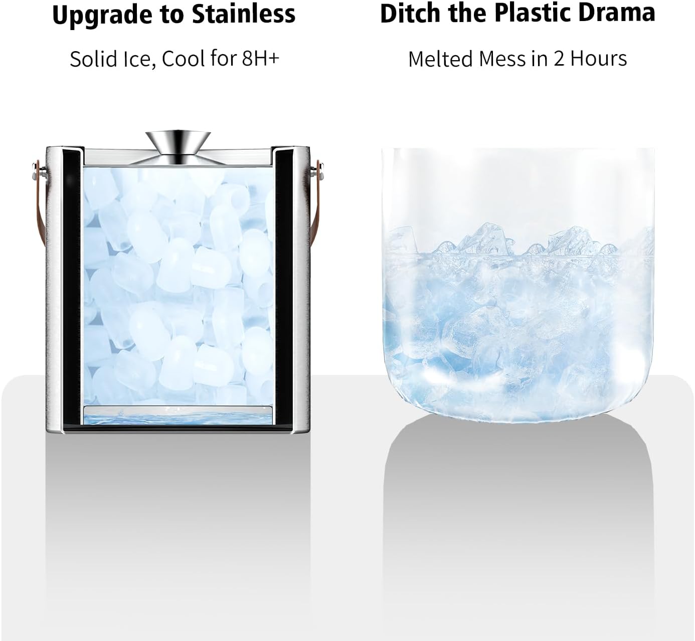 Bakpoco Double-Wall Vacuum Insulated Ice Bucket with Lid, Scoop, Ice Tong, Strainer & Leather Handle Keep Ice Frozen Longer Large Wine Ice Buckets for Cocktail Bar,Parties Chilling Beer Champagne 3L