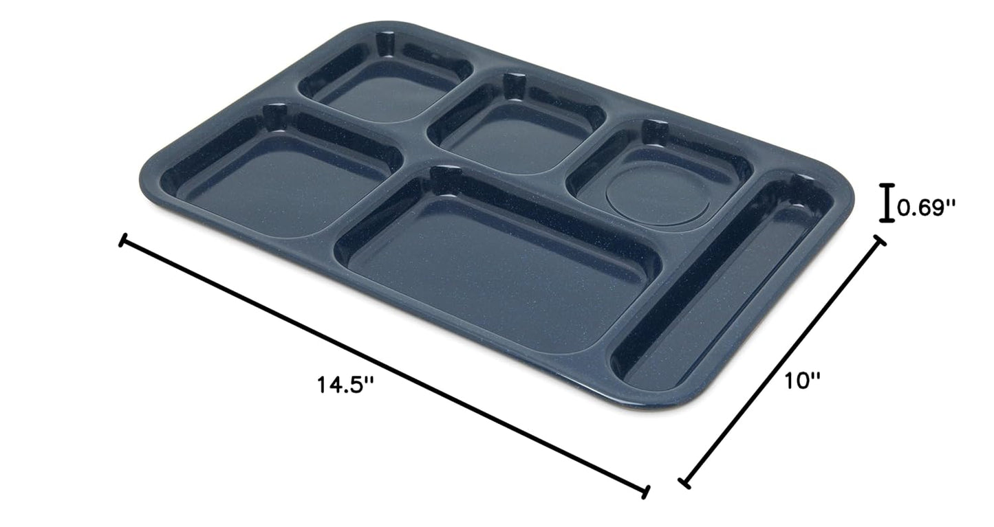 Carlisle FoodService Products Melamine Lunch Tray with 4 Compartments, Right Handed Cafeteria Tray with Divided Compartments for Food, 10" x 9.75", Dark Blue