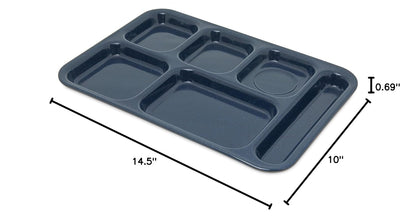 Carlisle FoodService Products Melamine Lunch Tray with 4 Compartments, Right Handed Cafeteria Tray with Divided Compartments for Food, 10" x 9.75", Dark Blue