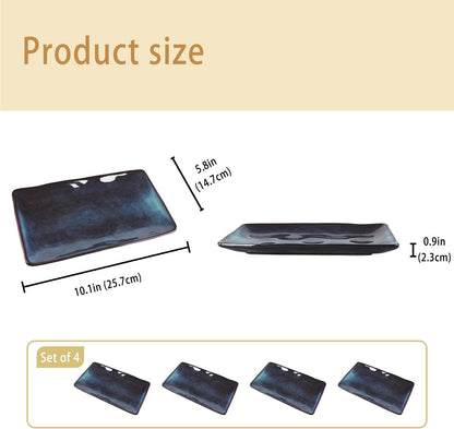 Porcelain Rectangular Plates, Large Cookie Trays, Set of 4, Shatterproof, Dishwasher-Safe, Perfect for Sushi, Baguettes, Snacks, Appetizers, Rolls, or Table Centerpieces.