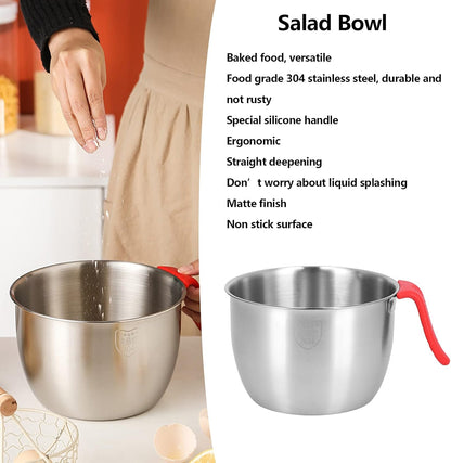 Stainless Steel Mixing Bowl, Non Slip Mixing Bowls with Handle and Pour Spout for Kitchen Egg Whisking Salad Serving Baking Cooking (3600ML)