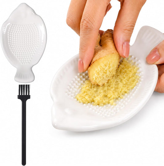 Ceramic Grater Ceramic Garlic Plate Ginger Grater Plate for Wasabi Ginger Garlic Cheese Onion Carrot Fruits Vegetables 4.72 Inches Kitchen Grinding Tool with Brush for Home Kitchen Cooking Pre