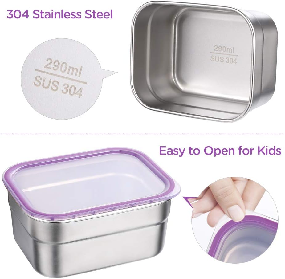 DaCool Stainless Steel Lunch Box Bento for Kids Adults Leakproof BPA-Free Metal Lunch Containers Tray 5-Compartment with Fork for Girls Food Snack Containers for School Outdoors, Pink