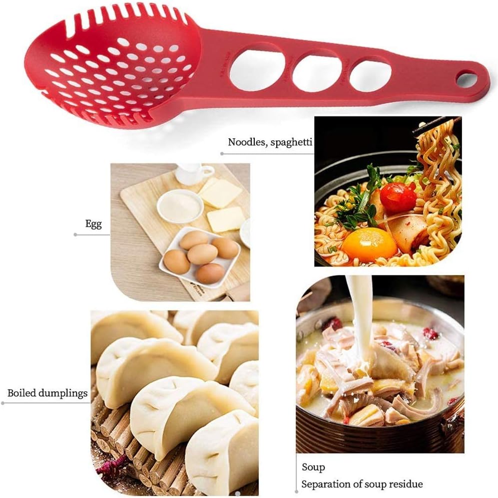 Spaghetti Spoon, 3 in 1 Colander Measuring Claw Tool for Kitchen (Red)