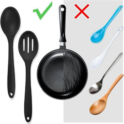 8 Pcs 8inch Heat Resistant Cooking Spoons for Nonstick Cookware Set -Ideal for Cooking, Baking, Mixing, Stirring Includes Slotted & Solid Spoons, Design for Nonstick Cookware (Black+Red+Green+Purple)