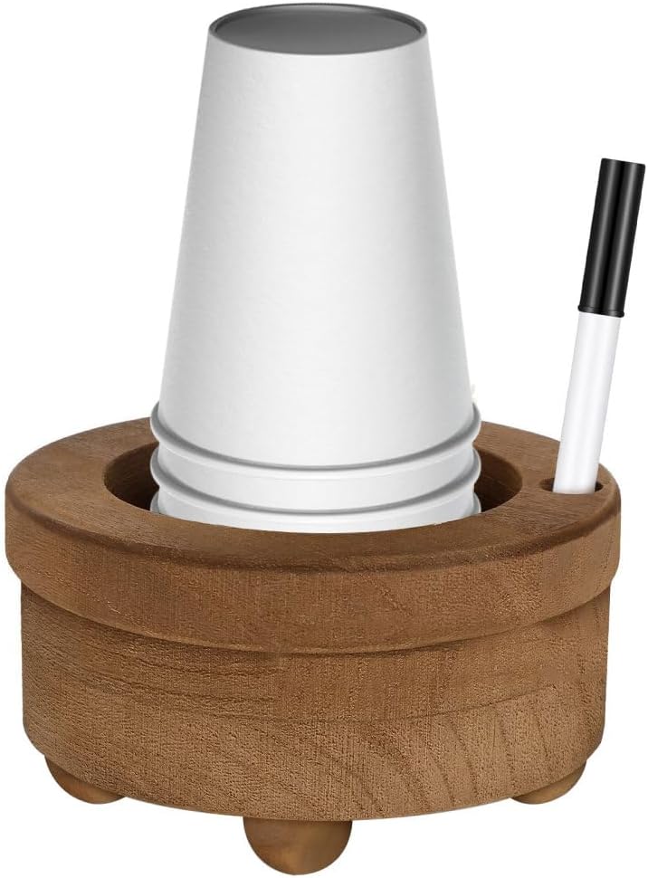 Wooden Disposable Cup Holder, Portable Paper Cup Rack with Mark Pen Hole, Wood Dispenser Stand for Kitchen, Party Supplies