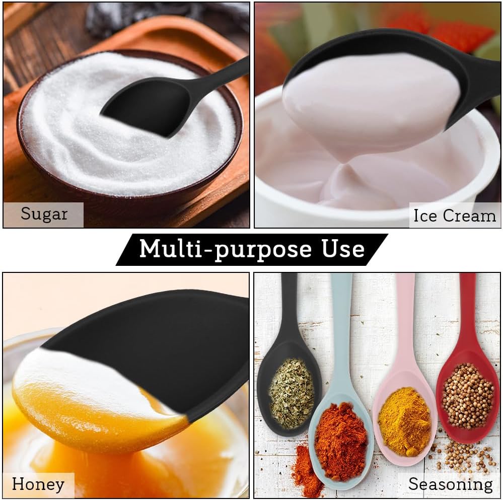 Cooking Spoon 2Pcs 10.8'' Large Serving Spoons Black Heat Resistant Silicone Spoon, Non-Stick Mixing Kitchen Spoons, Premium Silicone Kitchen Utensils for Stirring, Baking & Mixing, Dishwasher Safe