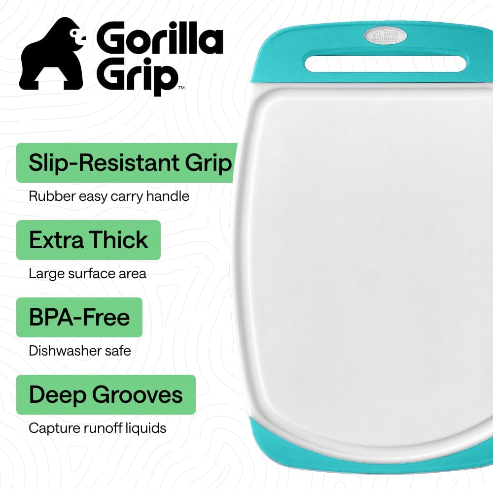 GORILLA GRIP BPA-Free Reversible Kitchen Cutting Board Set of 3, US Designed, Nonporous, Juice Grooves Catch Liquid, Slip Resistant Border, Dishwasher Safe, Durable Large Food Chopping Boards, Black