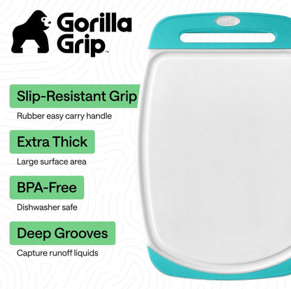 GORILLA GRIP BPA-Free Reversible Kitchen Cutting Board Set of 3, US Designed, Nonporous, Juice Grooves Catch Liquid, Slip Resistant Border, Dishwasher Safe, Durable Large Food Chopping Boards, Black