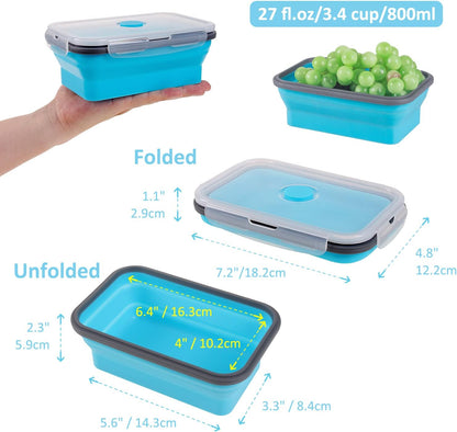 Collapsible Food Storage Containers with Lids, 4 Pack, 40 oz Silicone 1-Compartment Meal Prep Containers Reusable, Lunch Bento Boxes for Adults, Microwave Freezer Dishwasher Safe, BPA-Free, Black