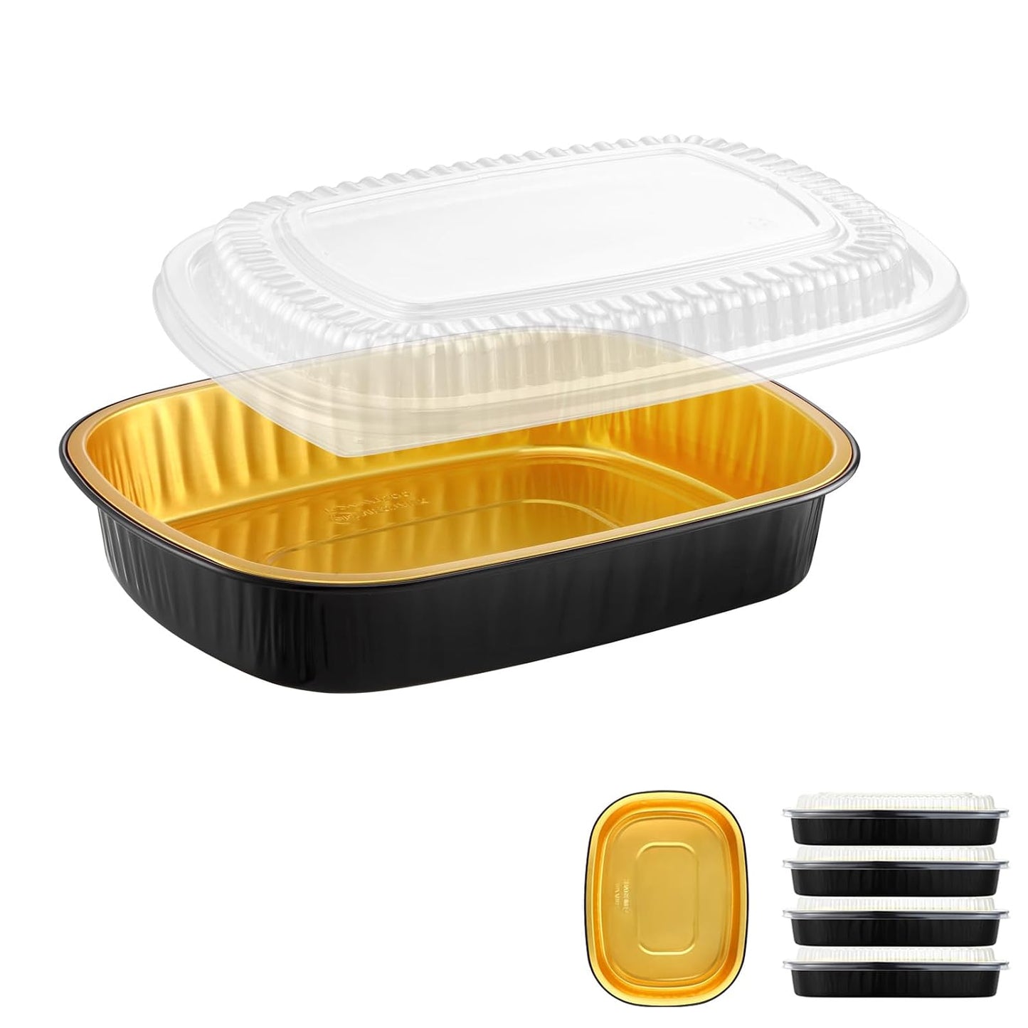 Oval Aluminum Foil Takeout Containers with Lids (5 Pack) – 2X Thicker Heavy Duty Black Food To-Go Trays for Restaurants, Delivery, Meal Prep & Food Service, 25oz