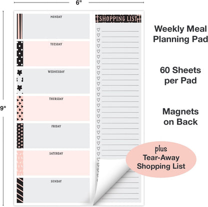 Global Printed Products 8.5" x 11" Horizontal Meal Planning Pad, 60-Sheets, Soft Pink Floral