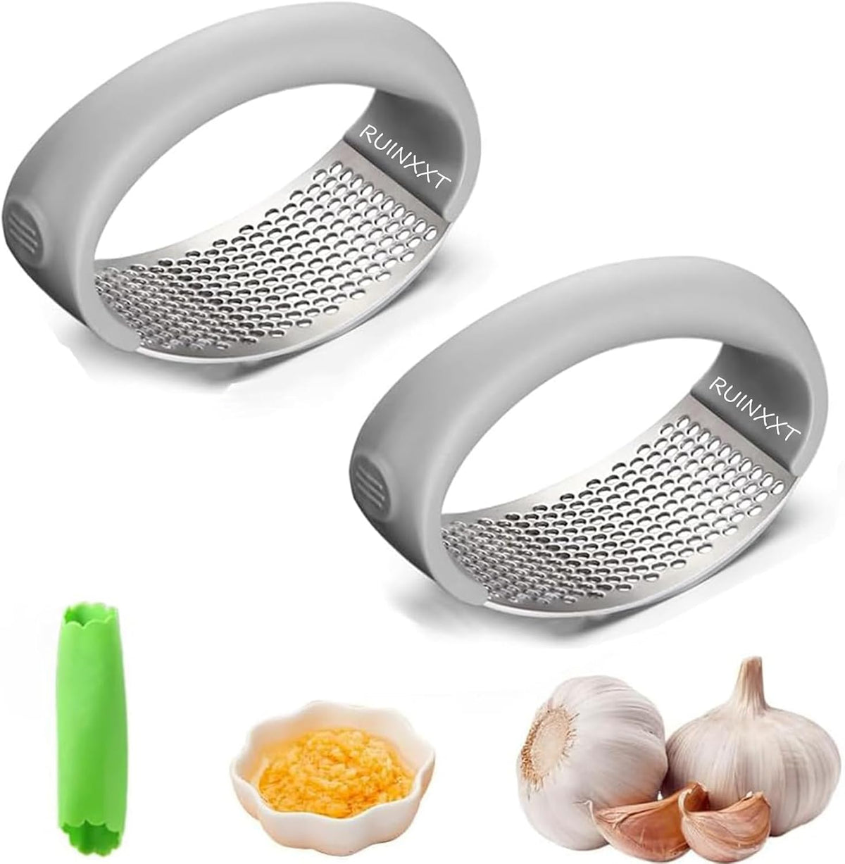 Upgraded 2025 Stainless Steel Garlic Press - Home Kitchen Utensil (1, Black)