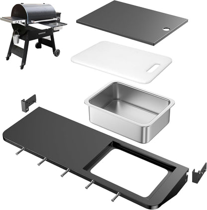 Upgraded Grill Table for Weber Kettle 22"/18"/26", Master Touch 22", Smokey Mountain, Recteq Pellet Grill RT-B380, Prep Station with Cutting Board, Basin, 4 Hooks, Shelf for Weber Kettle Accessories