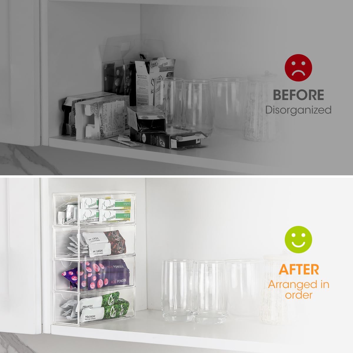 AIEVE Extra Large Drink Packet Organizer, 360° Lazy Susan Rotating Turntable for Larger Powder Drink Mix, Hydration Packets Acrylic Pantry Organizers for Kitchen Storage Organization