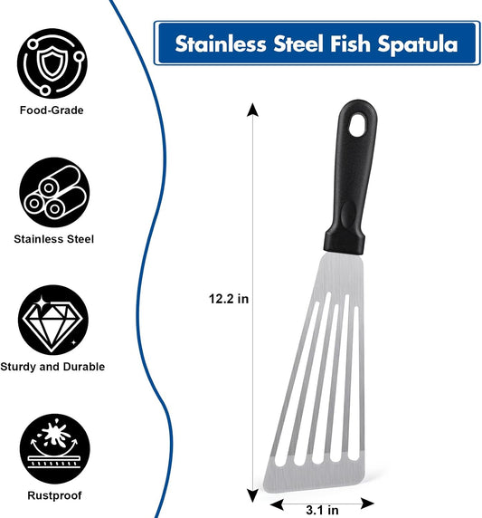 Fish Spatula,Stainless Steel Fish Turner,Flexible Metal Spatula for Flipping Fish,Eggs,Crepes, Steaks,Burgers and Baking,Rust-Proof & Corrosion-Resistant,3.1"x 12"