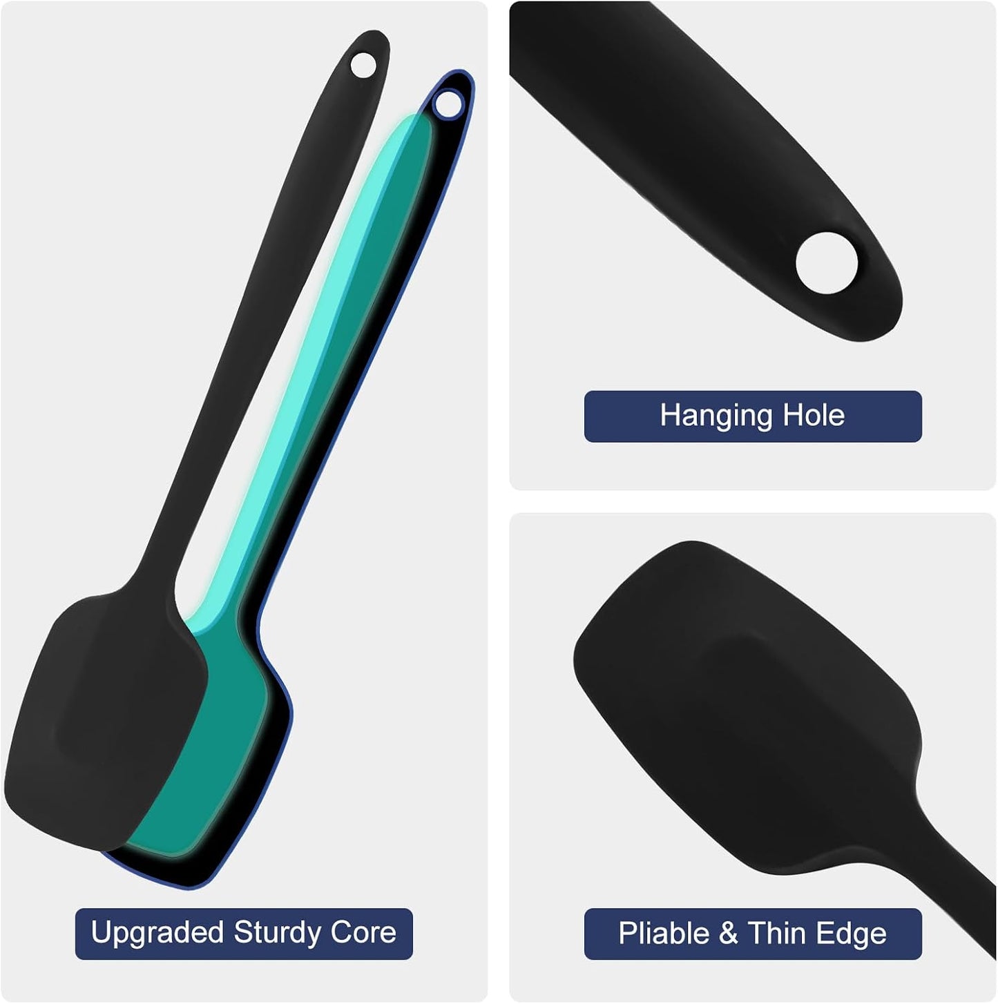 Premium 5-Piece Silicone Spatula Set, 446°F Heat Resistant for Nonstick Cookware & Baking, Food Grade, Hand Wash Recommended（Black)
