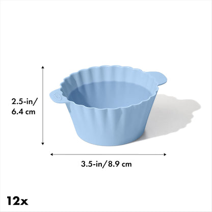 OXO Good Grips Silicone Baking Cups, Pack of 12, Reusable, BPA-Free, Dishwasher Safe, Non-Stick, Food Grade, Cupcake and Muffin Liners (Multicolor 3 oz.)
