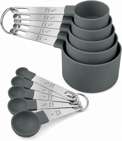 Measuring Cups and Spoons Set, 10-Piece with Stainless Steel Handles, Pink