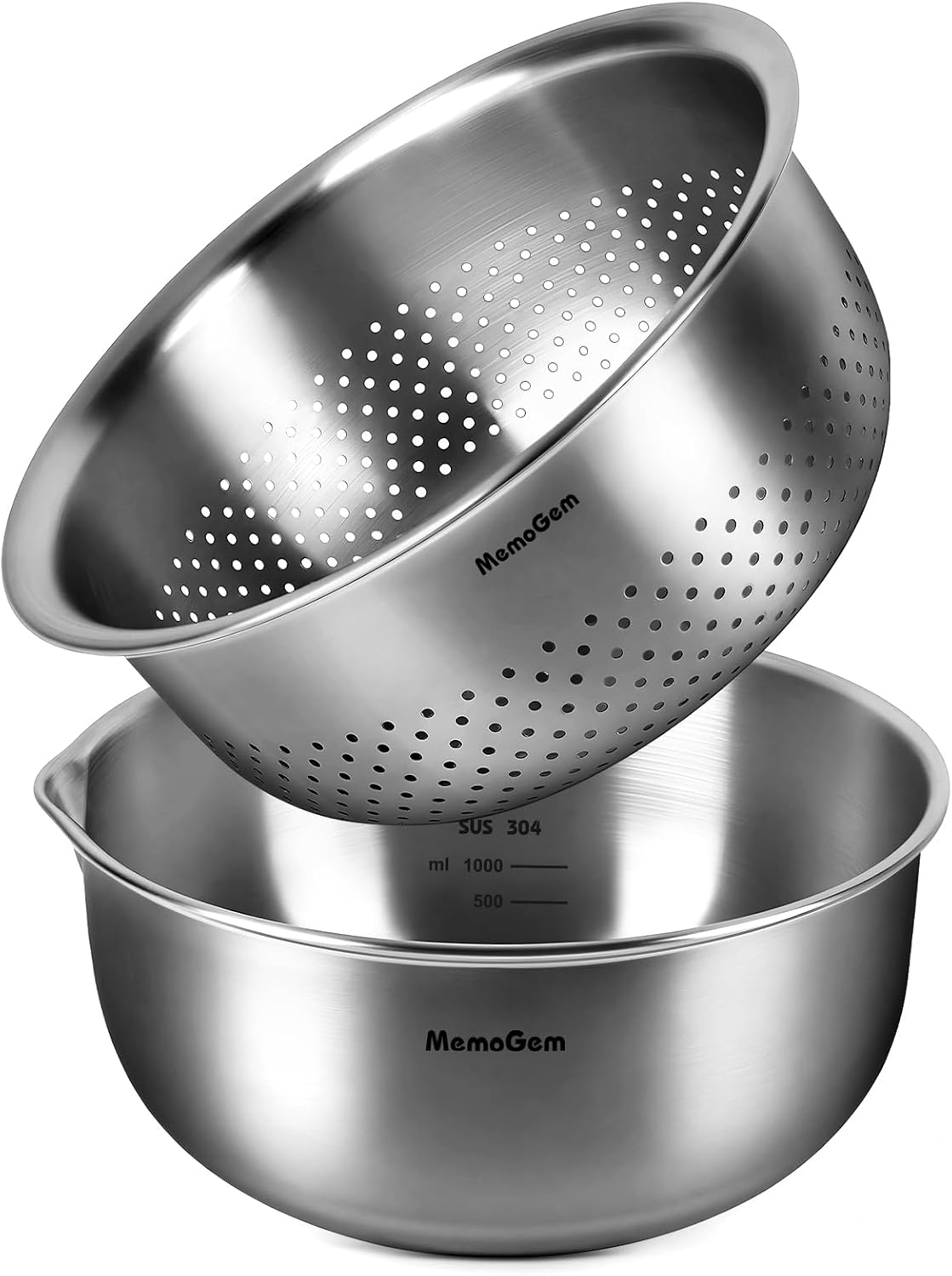 304 Stainless Steel Fine Mesh Colander Set, 1QT Large Capacity Strainer with Mixing Bowl, Rust Resistant Metal Strainer Bowl for Rinse Fruits, Veggies, Rice & Drain Pasta, Cooking, Dishwasher Safe