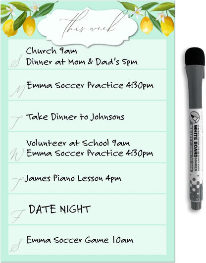 Dry Erase Weekly Calendar Planner Sticker Decal | Removable & Reusable | Magnetic Fine-Tip Marker Included (6 x 9 inches, White)