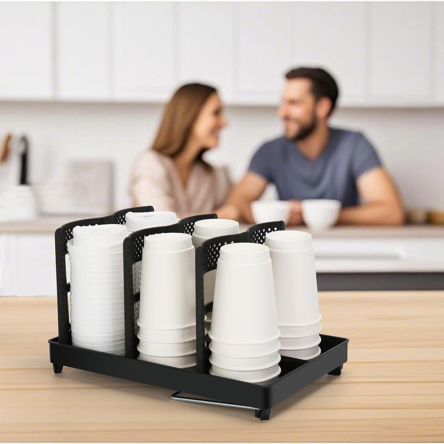 6-Compartment Cup and Lid Holder, Plastic Coffee Cup Holder with Straws Holder, 10-22oz Disposable Paper Cups Organizer for Countertop, Station, Bar,Office, Restaurant, Breakroom