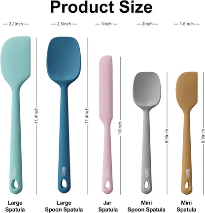 Redfly Silicone Spatula Set, 5 Piece Food Grade Silicone Cooking Utensils Set, Rubber Spatula Heat Resistant Nonstick for Baking, Cooking, Kitchen Utensils Dishwasher Safe Multicolor