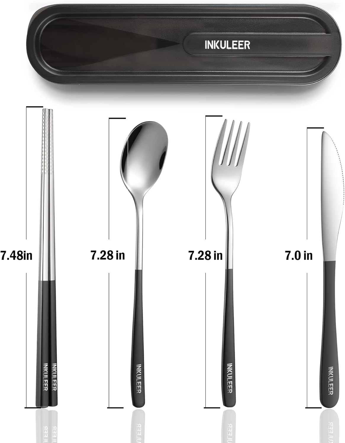 Travel cutlery set, 18/8 stainless steel cutlery, Reusable utensils set with case, Portable Silverware Lunch Box for Camping and Office (Green/knife set)