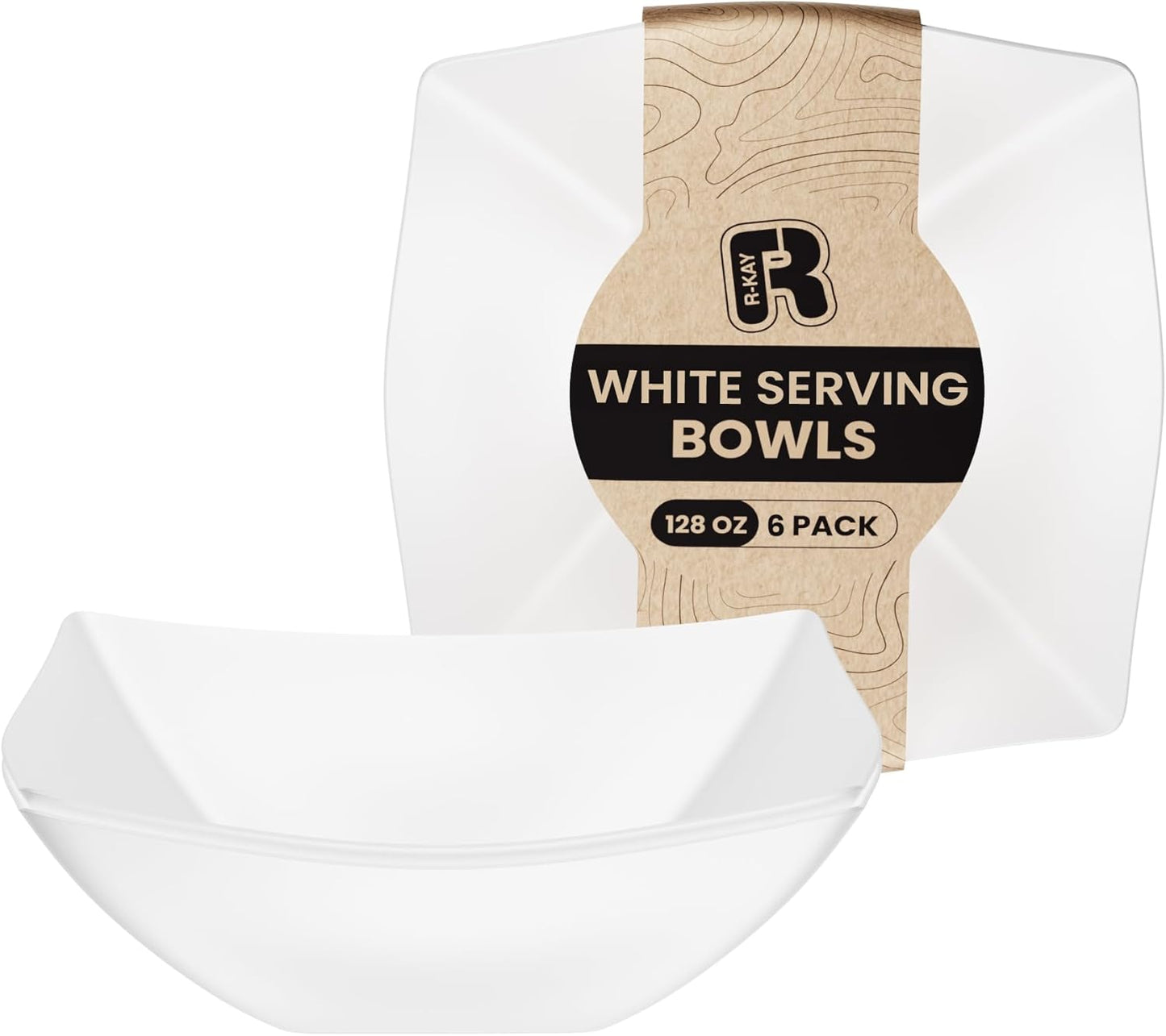 R-kay 6 Pack Square Plastic Serving Bowls - Clear Plastic bowls 16 Oz - Disposable Serving Bowls Heavy Duty For Weddings Catering And Birthday parties