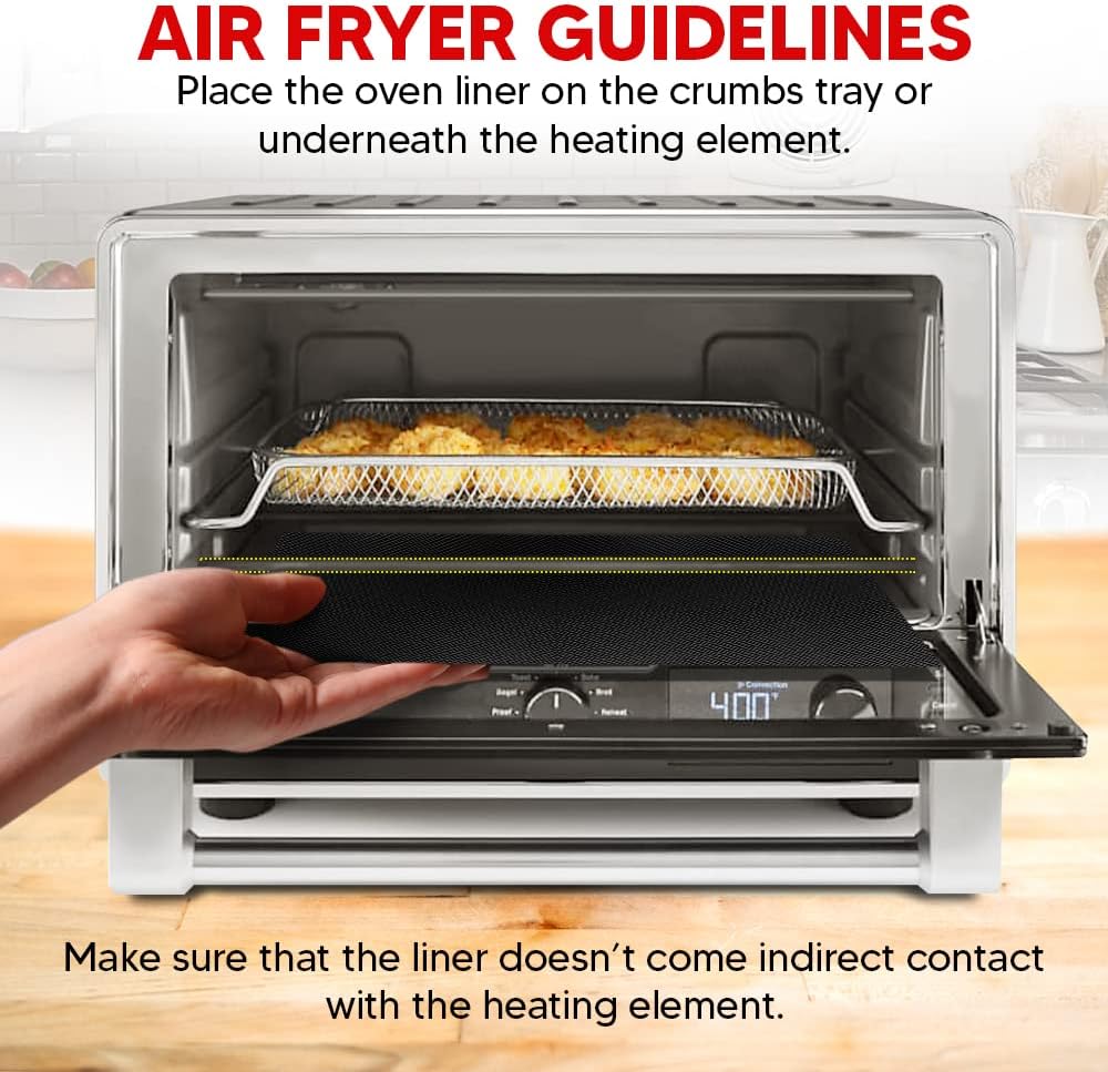 Toaster Oven Liners Reusable for Ninja Air Fryer Bottom Heat Resistant Mat 3 Pack, Oven Rack Shields Extra Long 22” Red 2 Pack, Heavy Duty Nonstick Square Air-Fryer Mats & Silicone Rack Covers