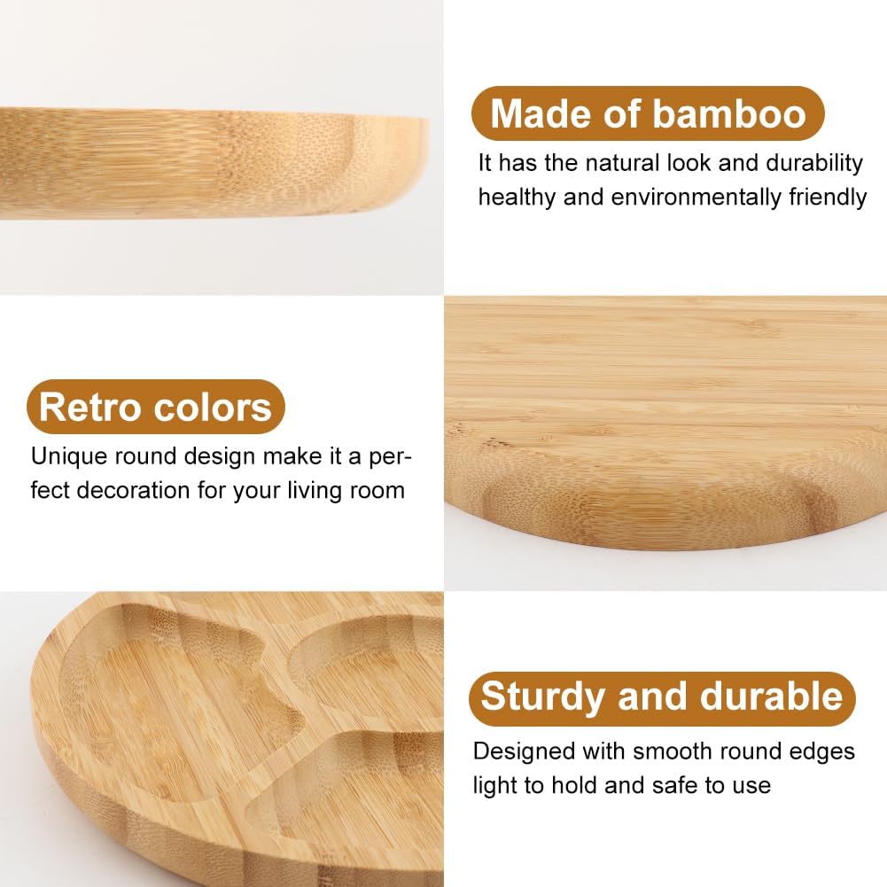 Divided Serving Tray, Bamboo Appetizer Party Platter with 5 Compartments For Serving Dishes, Servings Platter, Chip And Dip Trays, Veggie Tray, Or Taco, Round (SIZE:8")