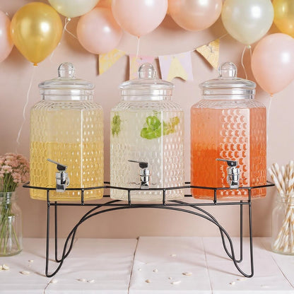 2 PACK 1.5 Gallon Drink dispenser, Glass Beverage Dispenser With Elegant Stand Stand, Drink Dispensers for Parties With Spigot 100% Leakproof. Perfect For Parties And Daily Use