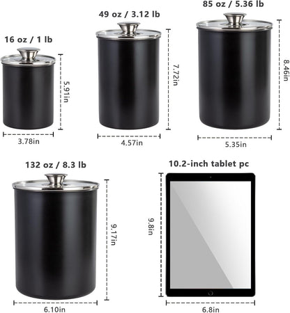 malmo Stainless Steel Food Canister Set of 4-Piece, 16/49/85/132 Ounces,Airtight Containers with Glass Lid for Tea,Coffee,Sugar,Flour,Pantry Kitchen Storage Storeroom Counter (Blue)