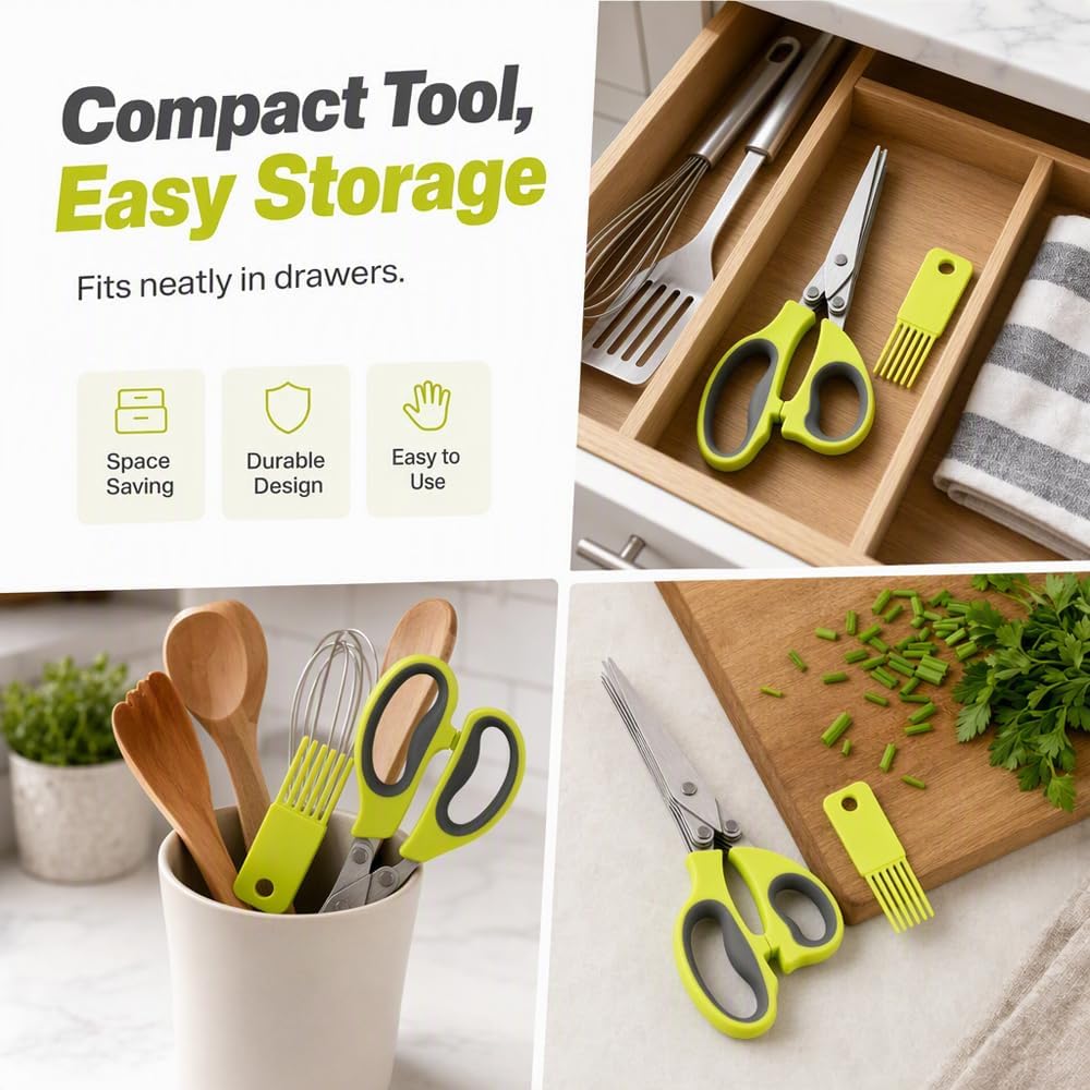 Herb Scissors, 5 Blade Kitchen Scissors with Cleaning Comb