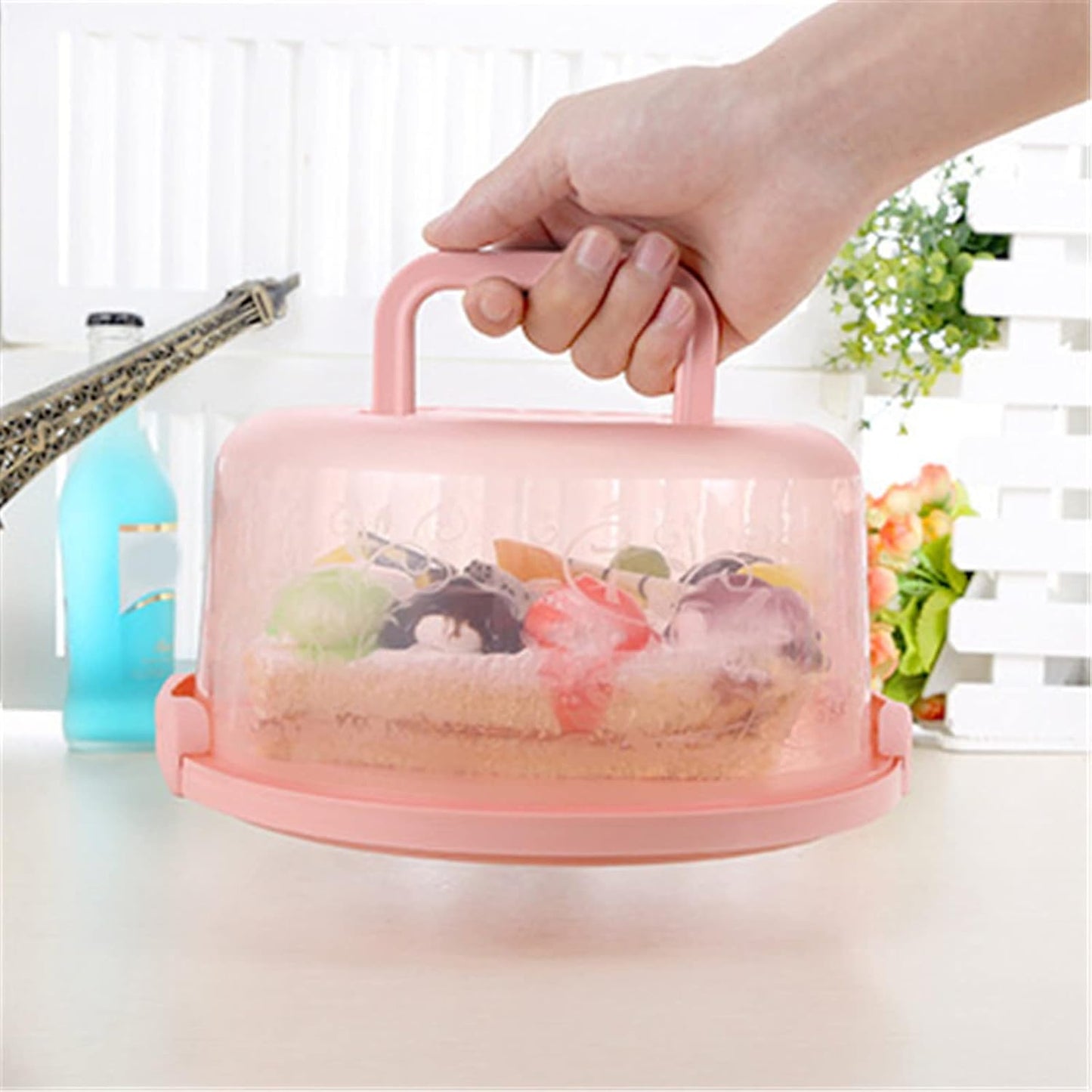 Cake Carrier with Lid and Handle, BPA-Free Cake Containers Cake Holder for 10 inch Cake Cupcake Carrier - Plastic Cover Two Sided Base for Transport Pies Nuts Fruit Perfect Gifts (Blue)