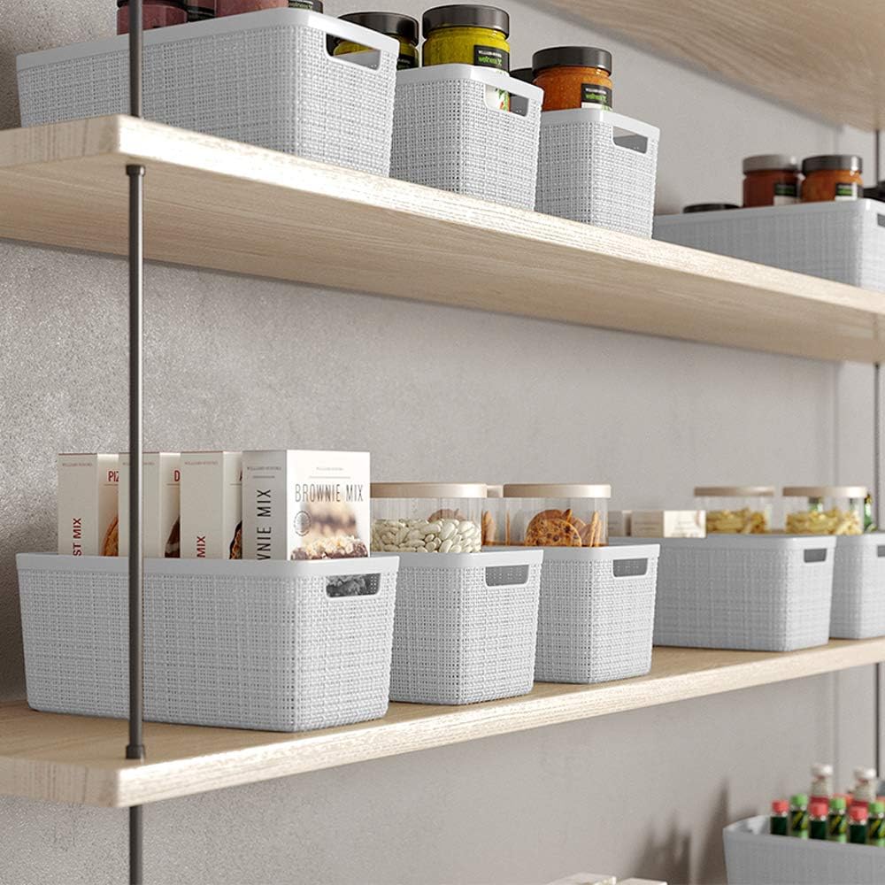 Curver Set of 4 Large 18L Easy Access Jute Decorative Plastic Organization and Storage Baskets - Perfect Bins for Home Office, Closet Shelves, Kitchen Pantry and All Bedroom Essentials, Black