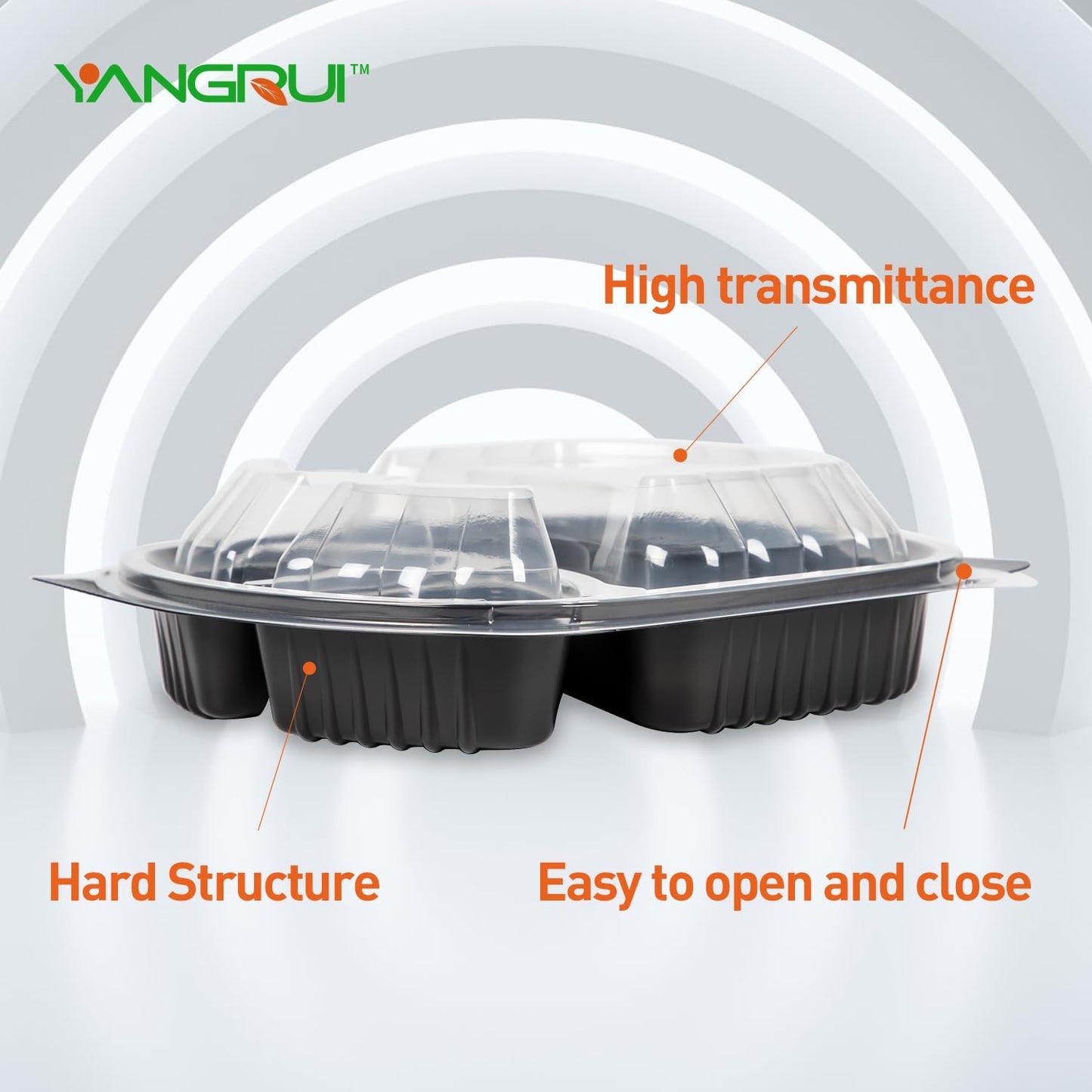 YANGRUI Meal Prep Container, 30 Pack 30oz BPA Free Reusable To Go Containers with Lids Shrink Wrap Microwave Dishwasher Freezer Safe Plastic 3 Compartment Bento Box