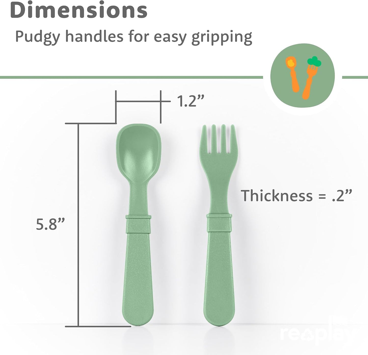 Re-Play Toddler Forks and Spoons Set - 6x6 Utensils Set for Kids - Dishwasher and Microwave Safe - Made in USA - Set of 12-5.8" x 1.2" x 0.2" - Sorbet