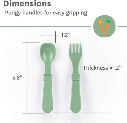 Re-Play Toddler Forks and Spoons Set - 6x6 Utensils Set for Kids - Dishwasher and Microwave Safe - Made in USA - Set of 12-5.8" x 1.2" x 0.2" - Sorbet
