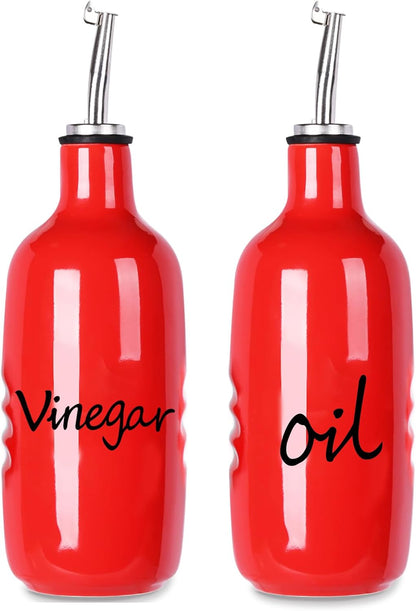 Farmhouse Ceramic Oil and Vinegar Dispenser Bottle Set (White)