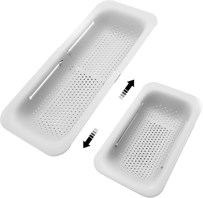 KesaPlan Collapsible Sink Colanders and Strainers Basket Over the Colander Extendable Plastic Fruit Vegetable Strainer Drainer for Kitchen(Length 14.3-19.4 inch)(Gray Set of 2)